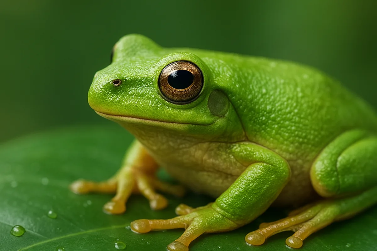 Green tree frog on a leaf
